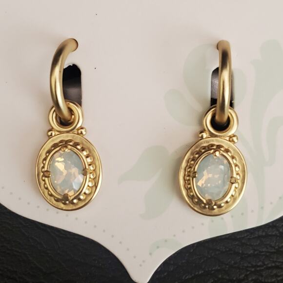 Spartina 449 Cristal‎ Oval Drop Hoop Earrings with White Opal Gold Plated NWT - Picture 7 of 9